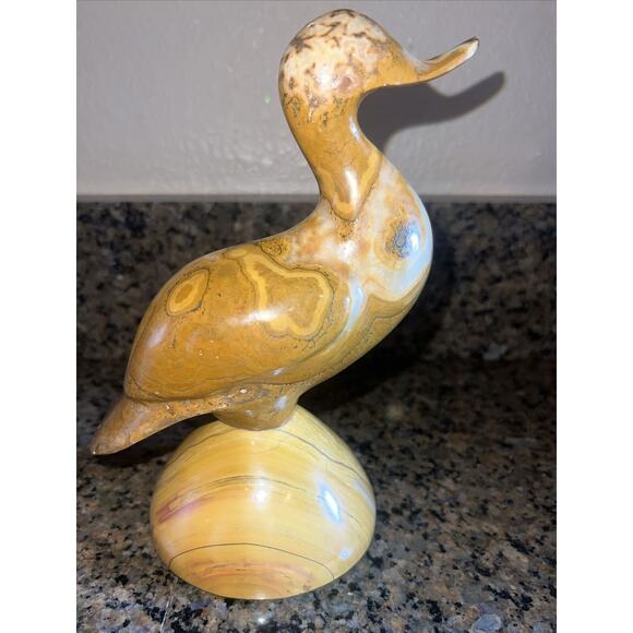 Solid Alabaster Marble Onyx Duck Figurine Hand Carved Brown Honey Swirl HEAVY - Picture 2 of 7
